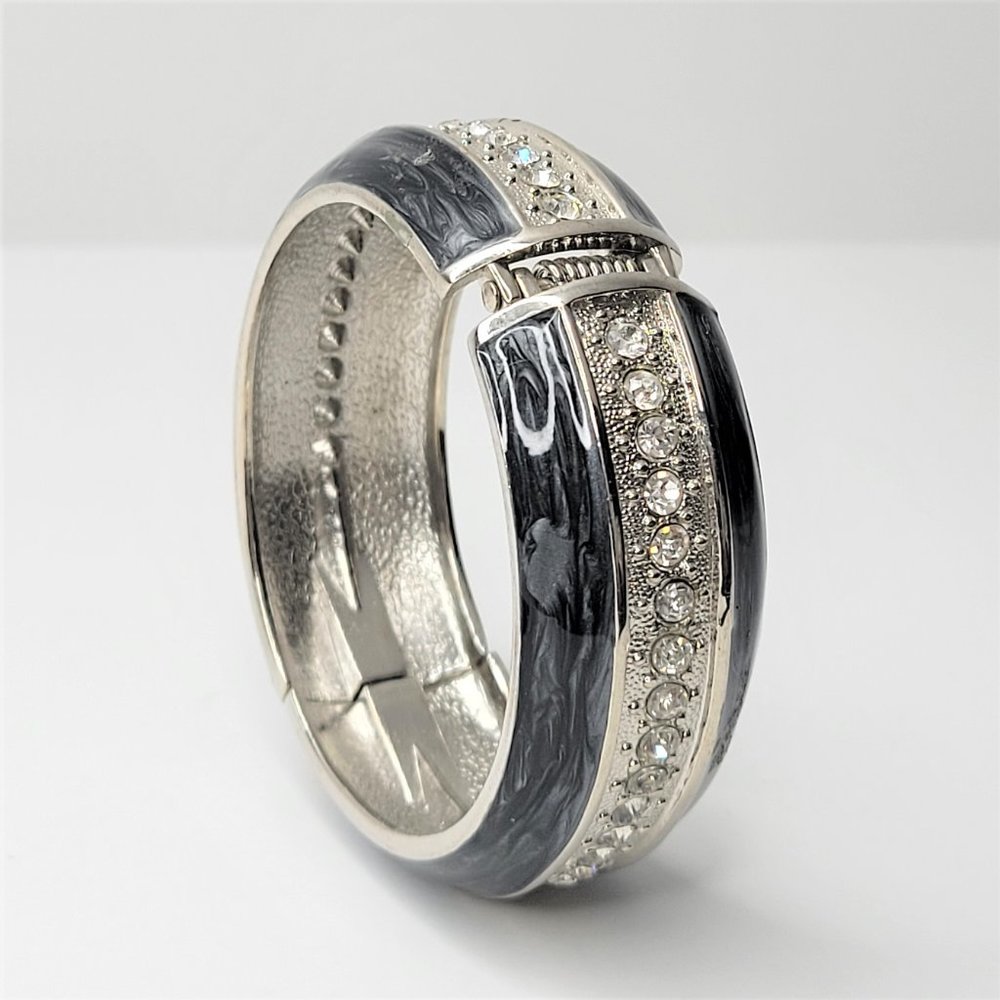 Grey Enamel Wide Hinged Cuff Bangle Bracelet - image 7